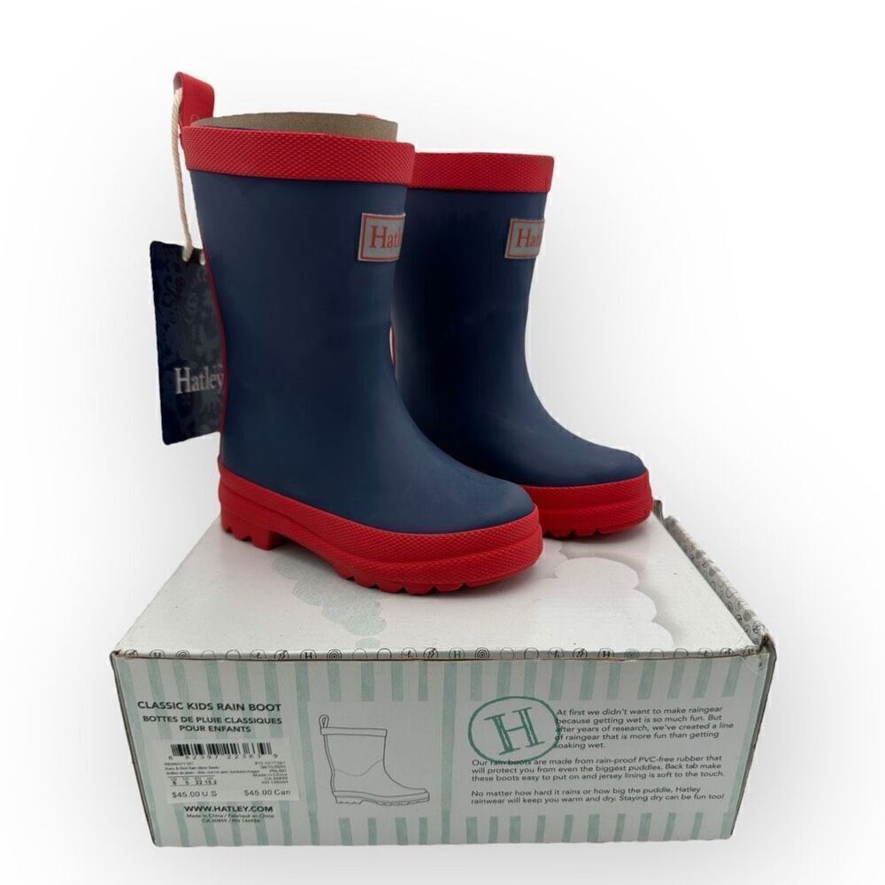 NWT Hatley Kids Classic Matte Rain Boots Navy Blue Red Size 6
